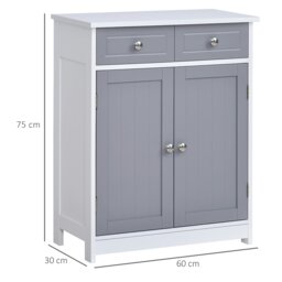 Rackhams Bathroom Floor Storage Cabinet w/ 2 Drawers Door Cupboard Grey White - Multicolour - thumbnail 6