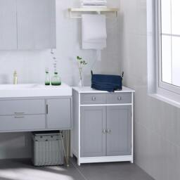 Rackhams Bathroom Floor Storage Cabinet w/ 2 Drawers Door Cupboard Grey White - Multicolour