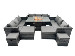 Rackhams 13 Seater Rattan Garden Furniture Set with Fire Pit Dining Table, 3 Sofas, 4 Footstools - Dark Grey - thumbnail 2