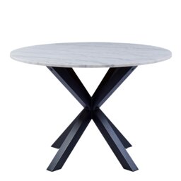 Rackhams Heaven Round Dining Table with White Polished Marble Top Included 4 I_Oregon Dining Chair In Black with Cream Stitching, - Black - No - White - thumbnail 3