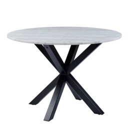 Rackhams Heaven Round Dining Table with White Polished Marble Top Included 4 I_Oregon Dining Chair In Black with Cream Stitching, - Black - No - White - thumbnail 2