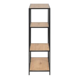 Rackhams Seaford Black Metal Asymmetrical Bookcase with 3 Oak Shelves - 1 - Black and Natural - Wood - thumbnail 3
