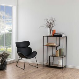 Rackhams Seaford Black Metal Asymmetrical Bookcase with 3 Oak Shelves - 1 - Black and Natural - Wood - thumbnail 4