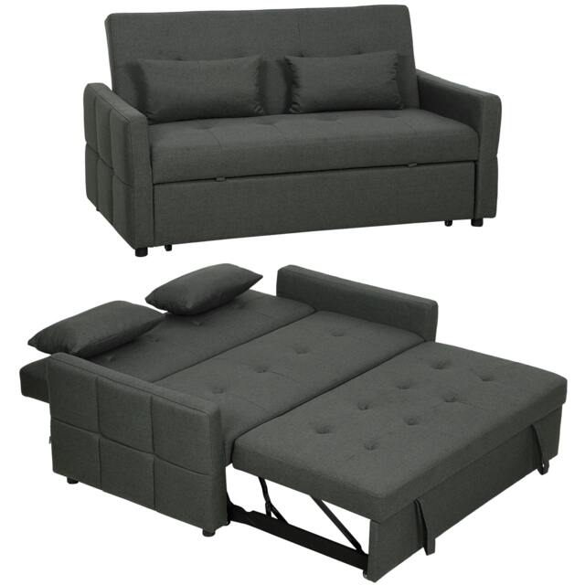 Rackhams 2 Seater Sofa Bed, Convertible Pull Out Bed Settee, Light Grey - Charcoal grey - Sofa Bed - 158W x 85D x 85H cm - image 1