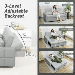 Rackhams 2 Seater Sofa Bed, Convertible Pull Out Bed Settee, Light Grey - Charcoal grey - Sofa Bed - 158W x 85D x 85H cm - thumbnail 6