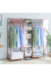Rackhams Multi-Functional Clothes Hanging Rack Stand - Brown - thumbnail 5