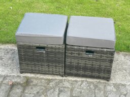 Rackhams Rattan Lounge Sofa Set 11 Seater Outdoor Garden Furniture Set with Rectangular Coffee Table 3 Seater Sofa 2 Small Footstools Dark Grey Mixed - thumbnail 5