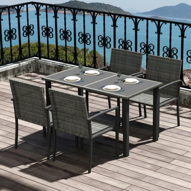 Rackhams Rattan Garden Furniture for 4, Dining Table and Chairs, Mixed Grey - Grey - image 1