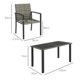 Rackhams Rattan Garden Furniture for 4, Dining Table and Chairs, Mixed Grey - Grey - Galvanised Steel, PE Rattan, Glass - thumbnail 6