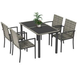 Rackhams Rattan Garden Furniture for 4, Dining Table and Chairs, Mixed Grey - Grey - Galvanised Steel, PE Rattan, Glass - thumbnail 2