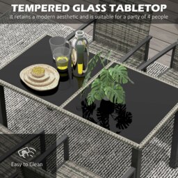 Rackhams Rattan Garden Furniture for 4, Dining Table and Chairs, Mixed Grey - Grey - Galvanised Steel, PE Rattan, Glass - thumbnail 5