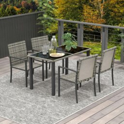 Rackhams Rattan Garden Furniture for 4, Dining Table and Chairs, Mixed Grey - Grey - Galvanised Steel, PE Rattan, Glass - thumbnail 3