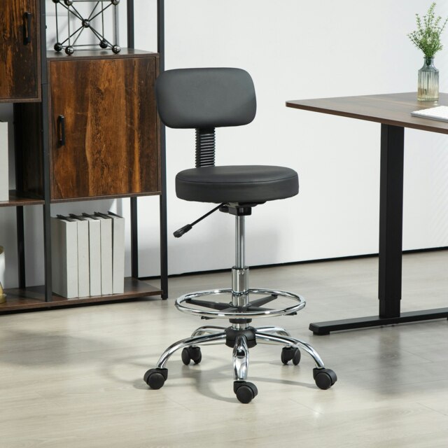Rackhams Faux Leather Adjustable Stool, Swivel Chair for Study, Black - image 1