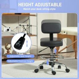 Rackhams Faux Leather Adjustable Stool, Swivel Chair for Study, Black - thumbnail 3