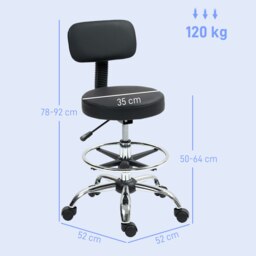 Rackhams Faux Leather Adjustable Stool, Swivel Chair for Study, Black - thumbnail 5