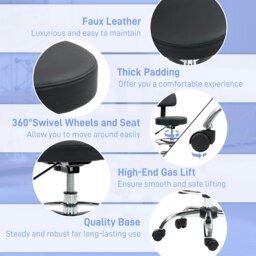 Rackhams Faux Leather Adjustable Stool, Swivel Chair for Study, Black - thumbnail 4
