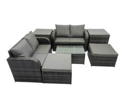 Rackhams Outdoor Love Sofa Coffee Table Set Garden Rattan Furniture Set 6 Seater with 2 Side Tables 2 Big Stools Dark Grey - thumbnail 2