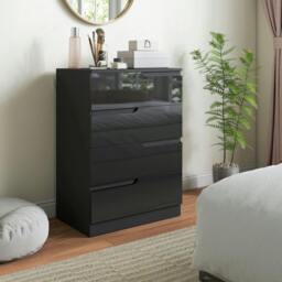 Rackhams 4 Drawer Chest of Drawers for Bedroom, 60 x 40 x 85cm, Black - thumbnail 1