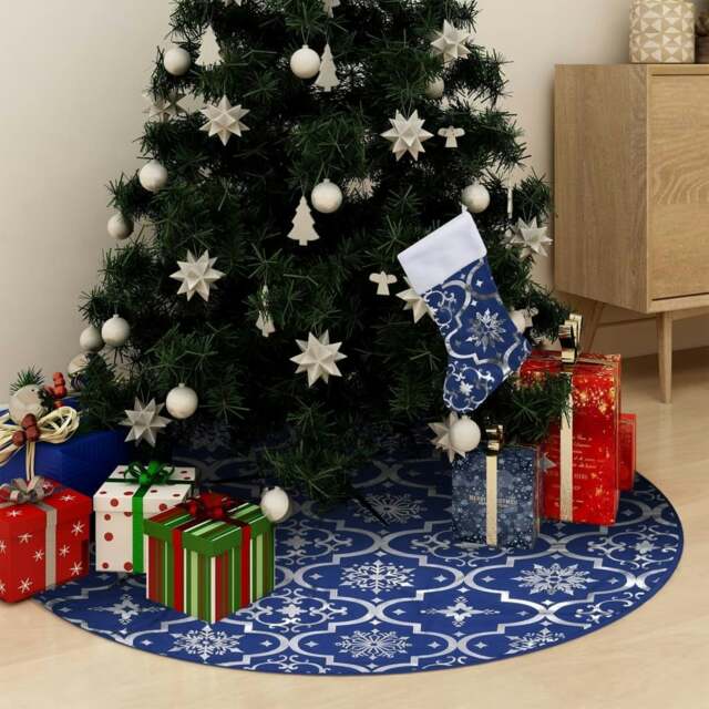 Rackhams Luxury Christmas Tree Skirt with Sock Blue 150 cm Fabric