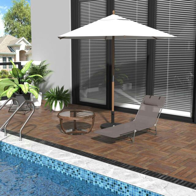 Rackhams Outsunny Adjustable Garden Sun Lounger Recliner Chair with Headrest Relaxing Camping Bed - Coffee - 1 - image 1