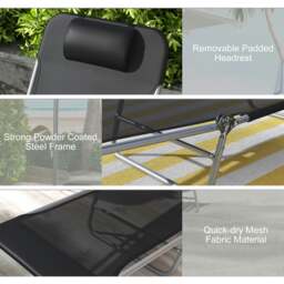 Rackhams Outsunny Adjustable Garden Sun Lounger Recliner Chair with Headrest Relaxing Camping Bed - Coffee - 1 - thumbnail 5