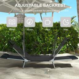 Rackhams Outsunny Adjustable Garden Sun Lounger Recliner Chair with Headrest Relaxing Camping Bed - Coffee - 1 - thumbnail 3