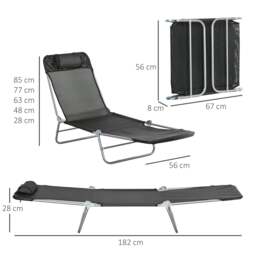 Rackhams Outsunny Adjustable Garden Sun Lounger Recliner Chair with Headrest Relaxing Camping Bed - Coffee - 1 - thumbnail 6