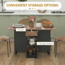 Rackhams Folding Dining Table, Drop Leaf Table for Small Spaces, Foldable Table with Drawer and Storage Shelves for Kitchen, Dining Room, Rustic Brown - thumbnail 4