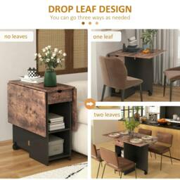 Rackhams Folding Dining Table, Drop Leaf Table for Small Spaces, Foldable Table with Drawer and Storage Shelves for Kitchen, Dining Room, Rustic Brown - thumbnail 5