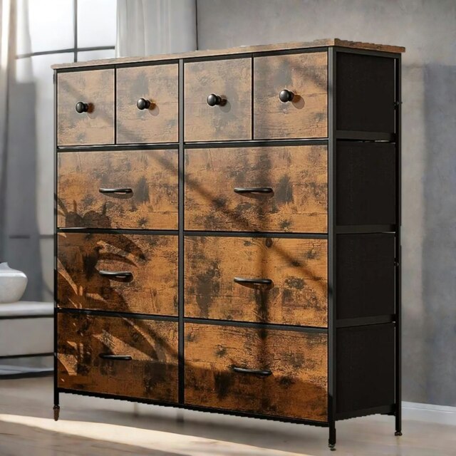 Rackhams Industrial 10 Fabric Drawer Chest Rustic Brown - image 1