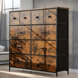 Rackhams Industrial 10 Fabric Drawer Chest Rustic Brown - thumbnail 1