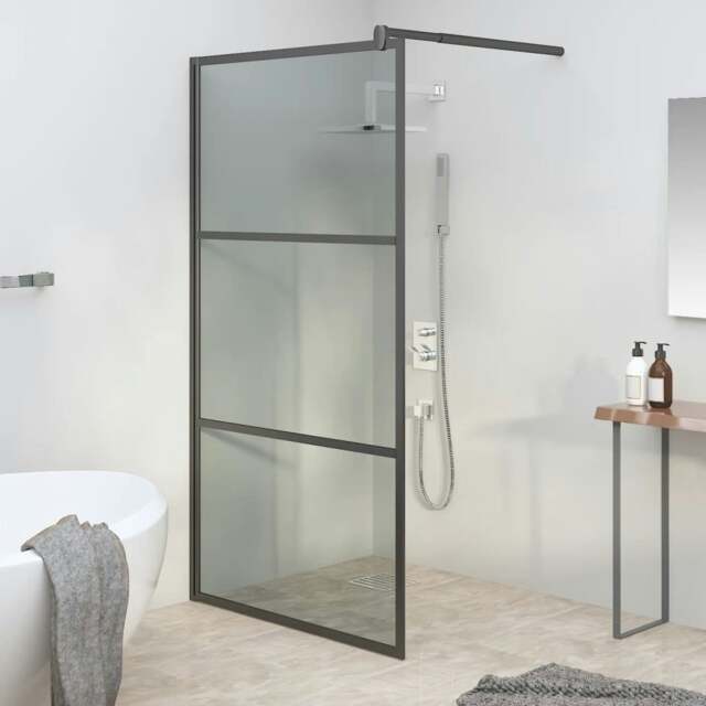 Rackhams Walk-in Shower Wall 115x195cm Dark ESG Glass Black - Dark ESG glass, aluminium, stainless steel