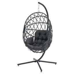 Rackhams Black Wicker Rattan Swing Basket Chair with Soft Cushion - thumbnail 3