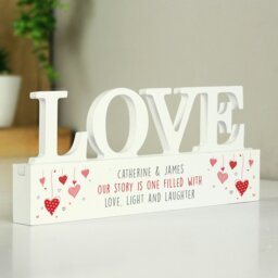 Rackhams Personalised Red Hearts Wooden Love Ornament