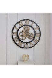 Rackhams 58cm Dia Industrial Gear Roman Numeral Wall Clock - Gold - thumbnail 3