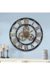 Rackhams 58cm Dia Industrial Gear Roman Numeral Wall Clock - Gold - thumbnail 2