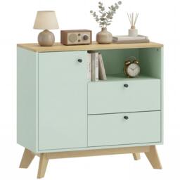 Rackhams Sideboard, 80 cm Buffet Cabinet with 2 Drawers, Light Green and Oak - Melamine - Sideboard - Light green and oak - thumbnail 2