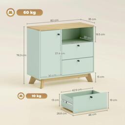 Rackhams Sideboard, 80 cm Buffet Cabinet with 2 Drawers, Light Green and Oak - Melamine - Sideboard - Light green and oak - thumbnail 3