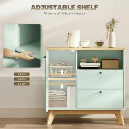 Rackhams Sideboard, 80 cm Buffet Cabinet with 2 Drawers, Light Green and Oak - Melamine - Sideboard - Light green and oak - thumbnail 5