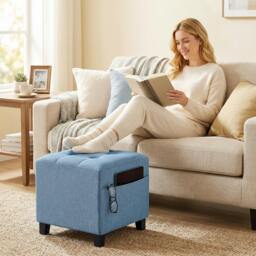 Rackhams Small Ottoman with Side Pocket Living Room, Dark Blue