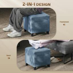 Rackhams Small Ottoman with Side Pocket Living Room, Dark Blue - thumbnail 4