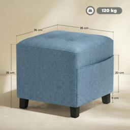 Rackhams Small Ottoman with Side Pocket Living Room, Dark Blue - thumbnail 3