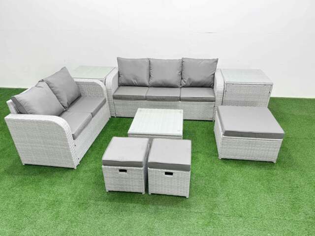 Rackhams 8 Seater PE Rattan Wicker Garden Furniture Patio Conservatory Sofa Set with Square Coffee Table 3 Seater Sofa Love Sofa 3 Stool 2 Side Table - image 1