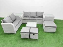Rackhams 8 Seater PE Rattan Wicker Garden Furniture Patio Conservatory Sofa Set with Square Coffee Table 3 Seater Sofa Love Sofa 3 Stool 2 Side Table - thumbnail 1