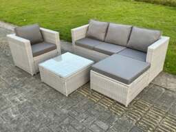 Rackhams 5 Seat Light Grey Lounge Outdoor PE Rattan Garden Furniture Set Wicker Sofa Set Square Coffee Table With Armchair - thumbnail 1