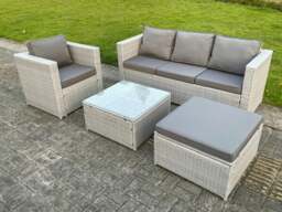 Rackhams 5 Seat Light Grey Lounge Outdoor PE Rattan Garden Furniture Set Wicker Sofa Set Square Coffee Table With Armchair - thumbnail 2