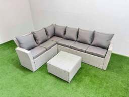 Rackhams Outdoor Rattan Garden Furniture Set 6 Seater Corner Sofa Sets with Square Coffee Table Light Grey Mixed - thumbnail 1