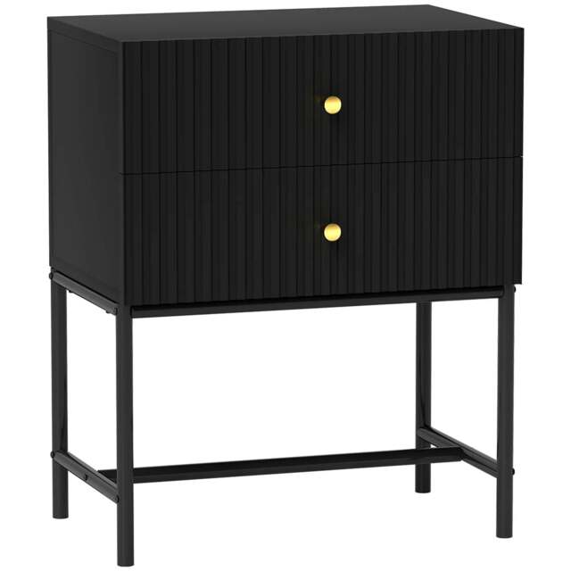 Rackhams Elegant Two-Drawer Bedside Table - Black