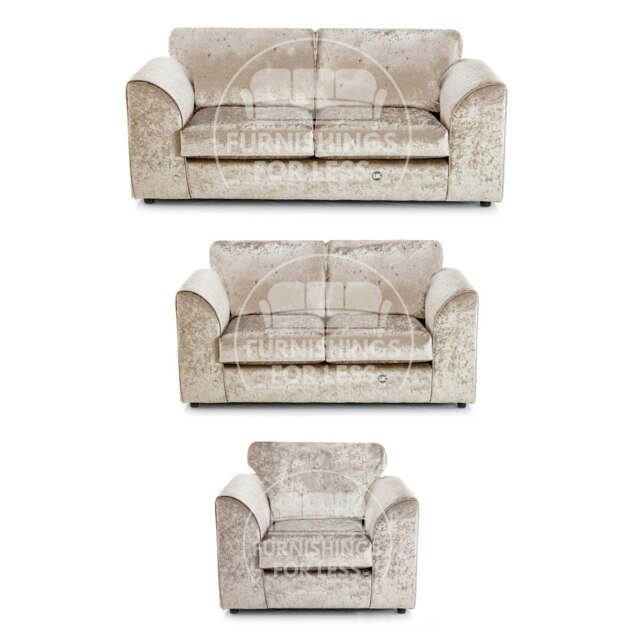 Rackhams Crystal Crushed Velvet 3 Piece Sofa Suite Full Back - Mink - image 1
