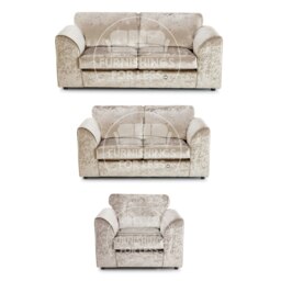 Rackhams Crystal Crushed Velvet 3 Piece Sofa Suite Full Back - Mink - thumbnail 1